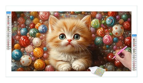 Cute Cat Diamond Painting Erwachsene Groß XXL 40x20cm, DIY 5D Diamant Painting Bilder, Diamant Kunst Malerei Stickerei Kreuzstich Set, Diamond Painting fur Wohnzimmer Schlatimmer Wanddeko Y-293 von Guuogxan