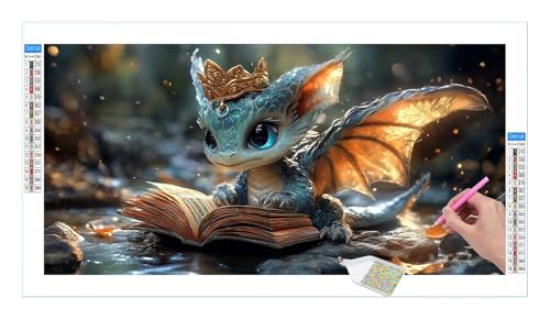 Cute Dragon Diamond Painting Erwachsene Groß XXL 40x20cm, DIY 5D Diamant Painting Bilder, Diamant Kunst Malerei Stickerei Kreuzstich Set, Diamond Painting fur Wohnzimmer Schlatimmer Wanddeko Y-291 von Guuogxan