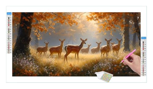 Deer Forest Diamond Painting Erwachsene Groß XXL 40x20cm, DIY 5D Diamant Painting Bilder, Diamant Kunst Malerei Stickerei Kreuzstich Set, Diamond Painting fur Wohnzimmer Schlatimmer Wanddeko Y-339 von Guuogxan