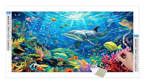 Delfine Tiere Diamond Painting Erwachsene Groß XXL 100x50cm, DIY 5D Diamant Painting Bilder, Diamant Kunst Malerei Stickerei Kreuzstich Set, Diamond Painting fur Wohnzimmer Schlatimmer Wanddeko Y-181 von Guuogxan