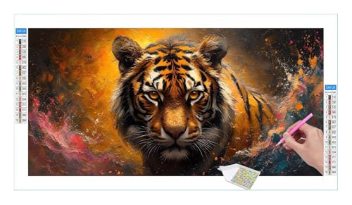 Der Tiger Diamond Painting Erwachsene Groß XXL 40x20cm, DIY 5D Diamant Painting Bilder, Diamant Kunst Malerei Stickerei Kreuzstich Set, Diamond Painting fur Wohnzimmer Schlatimmer Wanddeko Y-365 von Guuogxan