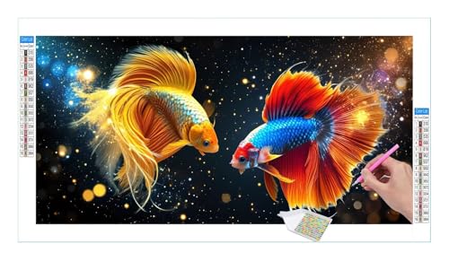 Diamond Painting Set for Adults, 5D DIY Diamond Painting Pictures Art Crystal Set, Kampffische Diamond Painting Accessories, Full Drill Pictures, Mosaic Making, Home Wall Decor, 80x40cm R-128 von Guuogxan