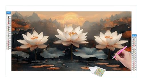 Diamond Painting Set for Adults, 5D DIY Diamond Painting Pictures Art Crystal Set, Lotus Diamond Painting Accessories, Full Drill Pictures, Mosaic Making, Living Room Home Wall Decor, 80x40cm R-193 von Guuogxan