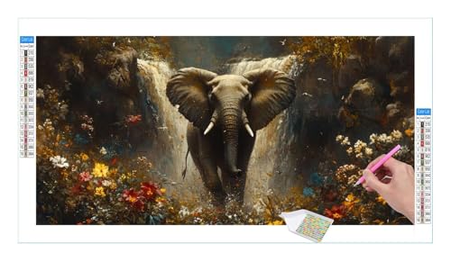 Diamond Painting Set for Adults, 5D DIY Diamond Painting Pictures Art Crystal Set, Tiere Elefanten Diamond Painting Accessories, Full Drill Pictures, Mosaic Making, Home Wall Decor, 80x40cm R-105 von Guuogxan