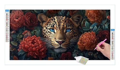 Diamond Painting Set for Adults, Large XXL 5D DIY Diamond Painting Pictures Art Crystal Set, Leopard Pfingstrose Diamond Painting Accessories, Full Drill, Mosaic Making, Home Wall Decor, 140x70cm R-15 von Guuogxan