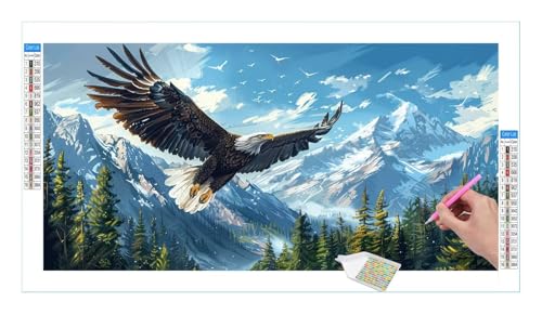 Diamond Painting Set for Adults, Large XXL 5D DIY Diamond Painting Pictures Art Crystal Set, Tiere Adler Diamond Painting Accessories, Full Drill, Mosaic Making, Home Wall Decor, 140x70cm R-101 von Guuogxan