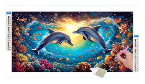 Diamond Painting Set für Enwachsene DIY 5D Delphin Diamond Painting Bilder mit Quadrat Full Drill Groß Diamond Art Painting Kit für Home Wall Decor, Weihnachten Geschenke 120x60cm/48x24in T-180 von Guuogxan