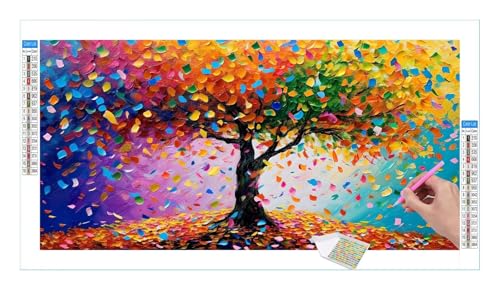 Diamond Painting Set für Enwachsene DIY 5D Farbe Baum Diamond Painting Bilder mit Quadrat Full Drill Groß Diamond Art Painting Kit für Home Wall Decor, Weihnachten Geschenke 60x30cm/24x12in T-30 von Guuogxan