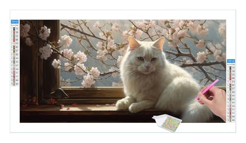 Diamond Painting Set für Enwachsene DIY 5D Fensterbank cat Diamond Painting Bilder mit Quadrat Full Drill Groß Diamond Art Painting Kit für Home Wall Decor, Weihnachten Geschenke 120x60cm/48x24in T-68 von Guuogxan