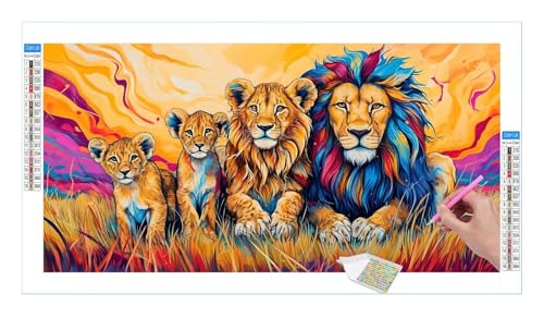 Diamond Painting Set für Enwachsene DIY 5D Grasland Lion Diamond Painting Bilder mit Quadrat Full Drill Groß Diamond Art Painting Kit für Home Wall Decor, Weihnachten Geschenke 60x30cm/24x12in T-43 von Guuogxan