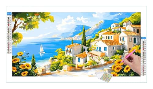 Diamond Painting Set für Enwachsene DIY 5D Küste Landschaft Diamond Painting Bilder mit Quadrat Full Drill Groß Diamond Art Painting Kit für Home Wall Decor, Weihnachten Geschenke 60x30cm/24x12in T162 von Guuogxan