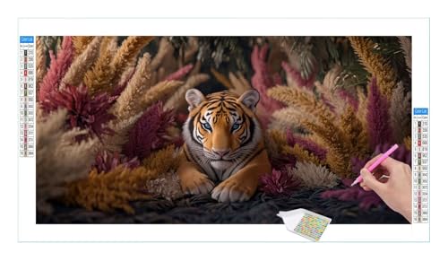 Diamond Painting Set für Enwachsene DIY 5D Netter Tiger Diamond Painting Bilder mit Quadrat Full Drill Groß Diamond Art Painting Kit für Home Wall Decor, Weihnachten Geschenke 180x90cm/72x36in T-289 von Guuogxan