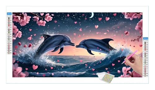 Diamond Painting Set für Enwachsene DIY 5D Ocean Dolphin Diamond Painting Bilder mit Quadrat Full Drill Groß Diamond Art Painting Kit für Home Wall Decor, Weihnachten Geschenke 60x30cm/24x12in T-187 von Guuogxan