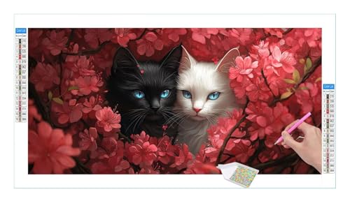 Diamond Painting Set für Enwachsene DIY 5D Schwarze und weiße Katze Diamond Painting Bilder mit Quadrat Full Drill Groß Diamond Art Painting Kit für Home Wall Decor Geschenke 120x60cm/48x24in T-196 von Guuogxan