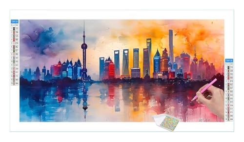 Diamond Painting Set für Enwachsene DIY 5D Stadt Landschaft Diamond Painting Bilder mit Quadrat Full Drill Groß Diamond Art Painting Kit für Home Wall Decor, Weihnachten Geschenke 60x30cm/24x12in T-54 von Guuogxan