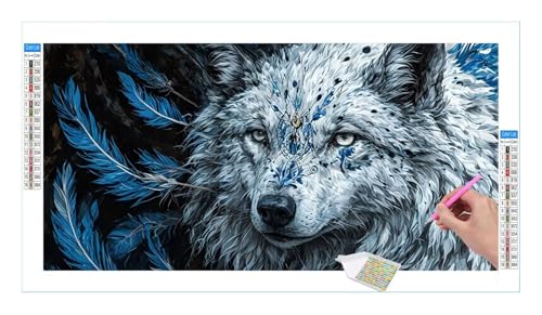 Diamond Painting Set für Enwachsene DIY 5D Tier Wolf Diamond Painting Bilder mit Quadrat Full Drill Groß Diamond Art Painting Kit für Home Wall Decor, Weihnachten Geschenke 60x30cm/24x12in T-113 von Guuogxan