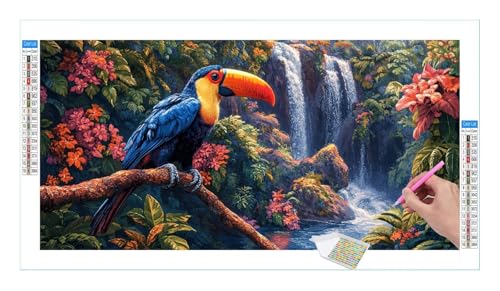 Diamond Painting Set für Enwachsene DIY 5D Toucan Diamond Painting Bilder mit Quadrat Full Drill Groß Diamond Art Painting Kit für Home Wall Decor, Weihnachten Geschenke 120x60cm/48x24in T-87 von Guuogxan