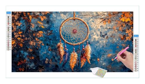 Diamond Painting Set für Enwachsene DIY 5D Traumfänger Netz Diamond Painting Bilder mit Quadrat Full Drill Groß Diamond Art Painting Kit für Home Wall Decor, Weihnachten Geschenke 120x60cm/48x24in T17 von Guuogxan