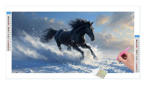 Diamond Painting Set für Enwachsene DIY 5D Winter Black Horse Diamond Painting Bilder Quadrat Full Drill Groß Diamond Art Painting Kit für Home Wall Decor,Weihnachten Geschenke 120x60cm/48x24in T95 von Guuogxan