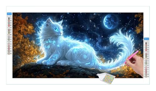 Dreamy Cat Diamond Painting Erwachsene Groß XXL 40x20cm, DIY 5D Diamant Painting Bilder, Diamant Kunst Malerei Stickerei Kreuzstich Set, Diamond Painting fur Wohnzimmer Schlatimmer Wanddeko Y-367 von Guuogxan