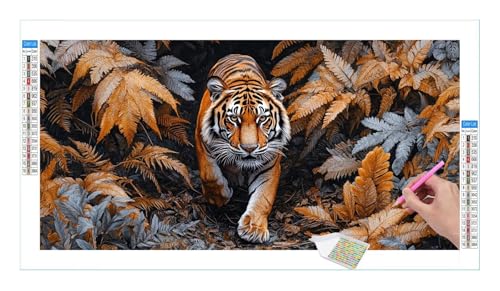 Dschungel Tiger Diamond Painting Erwachsene Groß XXL 160x80cm, DIY 5D Diamant Painting Bilder, Diamant Kunst Malerei Stickerei Kreuzstich Set, Diamond Painting fur Wohnzimmer Schlatimmer Wanddeko Y-72 von Guuogxan