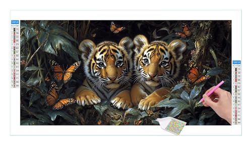 Dschungel Tiger Diamond Painting Erwachsene Groß XXL 40x20cm, DIY 5D Diamant Painting Bilder, Diamant Kunst Malerei Stickerei Kreuzstich Set, Diamond Painting fur Wohnzimmer Schlatimmer Wanddeko Y-73 von Guuogxan