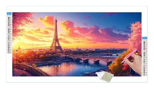 Eiffelturm Diamond Painting Erwachsene Groß XXL 40x20xm, DIY 5D Diamant Painting Bilder, Diamant Kunst Malerei Stickerei Kreuzstich Set, Diamond Painting fur Wohnzimmer Schlatimmer Wanddeko Y-1 von Guuogxan