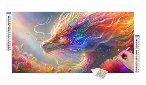 Farbe Dragon Diamond Painting Erwachsene Groß XXL 40x20cm, DIY 5D Diamant Painting Bilder, Diamant Kunst Malerei Stickerei Kreuzstich Set, Diamond Painting fur Wohnzimmer Schlatimmer Wanddeko Y-27 von Guuogxan