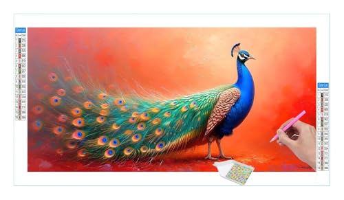 Farbe Pfau Diamond Painting Erwachsene Groß XXL 40x20cm, DIY 5D Diamant Painting Bilder, Diamant Kunst Malerei Stickerei Kreuzstich Set, Diamond Painting fur Wohnzimmer Schlatimmer Wanddeko Y-26 von Guuogxan