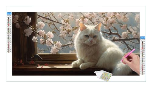 Fensterbank cat Diamond Painting Erwachsene Groß XXL 40x20cm, DIY 5D Diamant Painting Bilder, Diamant Kunst Malerei Stickerei Kreuzstich Set, Diamond Painting fur Wohnzimmer Schlatimmer Wanddeko Y-68 von Guuogxan