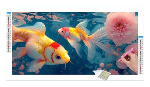 Goldfisch Koi Diamond Painting Erwachsene Groß XXL 40x20cm, DIY 5D Diamant Painting Bilder, Diamant Kunst Malerei Stickerei Kreuzstich Set, Diamond Painting fur Wohnzimmer Schlatimmer Wanddeko Y-278 von Guuogxan