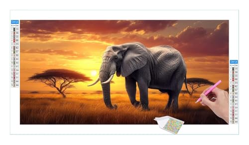 Grasland Elefant Diamond Painting Erwachsene Groß XXL 160x80cm, DIY 5D Diamant Painting Bilder, Diamant Kunst Malerei Stickerei Kreuzstich Set, Diamond Painting fur Wohnzimmer Schlatimmer Wanddeko Y36 von Guuogxan