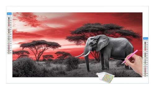 Grasland Elefant Diamond Painting Erwachsene Groß XXL 40x20cm, DIY 5D Diamant Painting Bilder, Diamant Kunst Malerei Stickerei Kreuzstich Set, Diamond Painting fur Wohnzimmer Schlatimmer Wanddeko Y-37 von Guuogxan