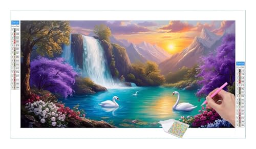 Guuogxan Landschaft Schwan Diamond Painting Erwachsene Groß XXL 40x20cm, DIY 5D Diamant Painting Bilder, Diamant Kunst Malerei Stickerei Kreuzstich Set, Diamond Painting fur Wohnzimmer Wanddeko Y-143 von Guuogxan