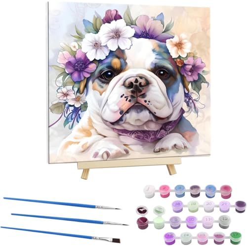 Guuogxan Malen Nach Zahlen Erwachsene, Paint by Numbers Bulldogge Malen Nach Zahlen set, DIY mit Pinseln und Acrylfarben Handgemalt Ölgemälde Leinwand für Home Dekorieren, mit Rahmen 55x55cm b-169 von Guuogxan