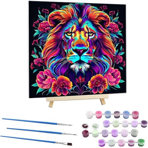 Guuogxan Malen Nach Zahlen Erwachsene, Paint by Numbers Bunt Lion Malen Nach Zahlen set, DIY mit Pinseln und Acrylfarben Handgemalt Ölgemälde Leinwand für Home Dekorieren, mit Rahmen 45x45cm b-83 von Guuogxan