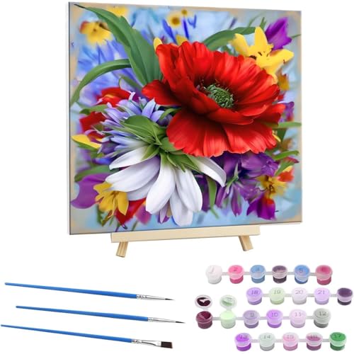 Guuogxan Malen Nach Zahlen Erwachsene, Paint by Numbers Bunte Blumen Malen Nach Zahlen set, DIY mit Pinseln und Acrylfarben Handgemalt Ölgemälde Leinwand für Home Dekorieren, mit Rahmen 30x30cm b-63 von Guuogxan