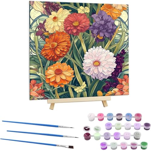 Guuogxan Malen Nach Zahlen Erwachsene, Paint by Numbers Bunte Blumen Malen Nach Zahlen set, DIY mit Pinseln und Acrylfarben Handgemalt Ölgemälde Leinwand für Home Dekorieren, mit Rahmen 45x45cm b-62 von Guuogxan