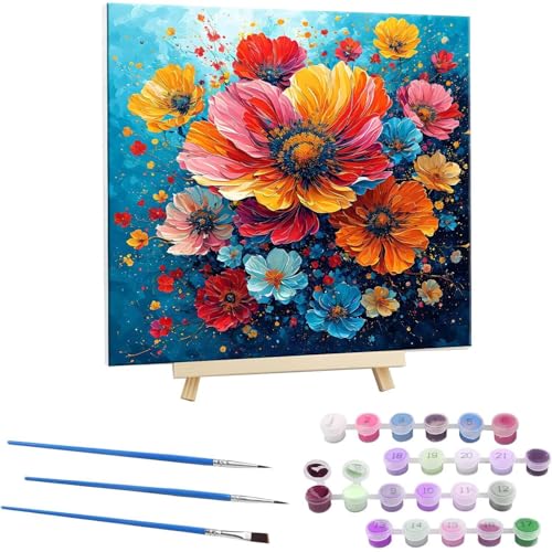 Guuogxan Malen Nach Zahlen Erwachsene, Paint by Numbers Bunte Blumen Malen Nach Zahlen set, DIY mit Pinseln und Acrylfarben Handgemalt Ölgemälde Leinwand für Home Dekorieren, mit Rahmen 45x45cm b-65 von Guuogxan