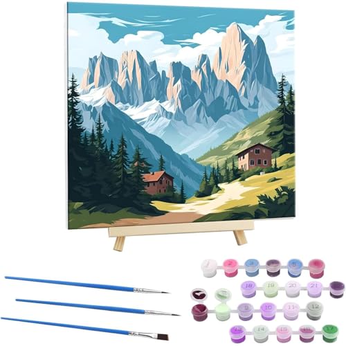 Guuogxan Malen Nach Zahlen Erwachsene, Paint by Numbers Dolomiten Malen Nach Zahlen set, DIY mit Pinseln und Acrylfarben Handgemalt Ölgemälde Leinwand für Home Dekorieren, mit Rahmen 40x40cm b-172 von Guuogxan