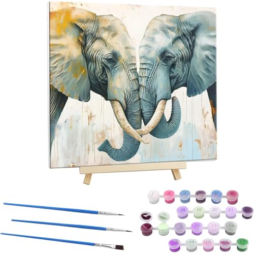 Guuogxan Malen Nach Zahlen Erwachsene, Paint by Numbers Elefant Malen Nach Zahlen set, DIY mit Pinseln und Acrylfarben Handgemalt Ölgemälde Leinwand für Home Dekorieren, mit Rahmen 40x40cm b-145 von Guuogxan