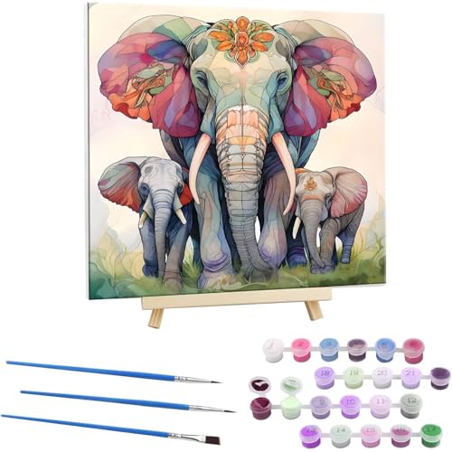 Guuogxan Malen Nach Zahlen Erwachsene, Paint by Numbers Elefant Malen Nach Zahlen set, DIY mit Pinseln und Acrylfarben Handgemalt Ölgemälde Leinwand für Home Dekorieren, mit Rahmen 60x60cm b-143 von Guuogxan