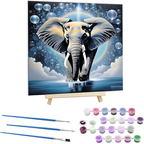 Guuogxan Malen Nach Zahlen Erwachsene, Paint by Numbers Elefant Malen Nach Zahlen set, DIY mit Pinseln und Acrylfarben Handgemalt Ölgemälde Leinwand für Home Dekorieren, mit Rahmen 60x60cm b-146 von Guuogxan