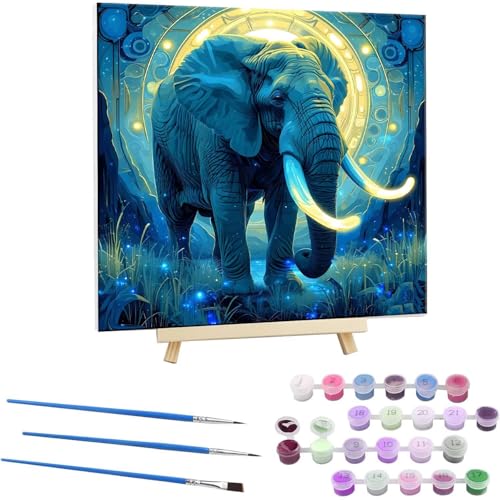 Guuogxan Malen Nach Zahlen Erwachsene, Paint by Numbers Elefant Malen Nach Zahlen set, DIY mit Pinseln und Acrylfarben Handgemalt Ölgemälde Leinwand für Home Dekorieren, mit Rahmen 70x70cm b-144 von Guuogxan