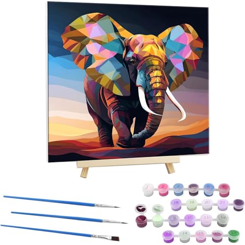 Guuogxan Malen Nach Zahlen Erwachsene, Paint by Numbers Elefant Malen Nach Zahlen set, DIY mit Pinseln und Acrylfarben Handgemalt Ölgemälde Leinwand für Home Dekorieren, mit Rahmen 80x80cm b-142 von Guuogxan