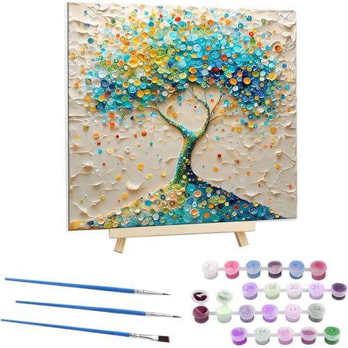 Guuogxan Malen Nach Zahlen Erwachsene, Paint by Numbers Farbe Baum Malen Nach Zahlen set, DIY mit Pinseln und Acrylfarben Handgemalt Ölgemälde Leinwand für Home Dekorieren, mit Rahmen 30x30cm b-87 von Guuogxan