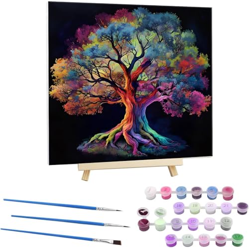 Guuogxan Malen Nach Zahlen Erwachsene, Paint by Numbers Farbe Baum Malen Nach Zahlen set, DIY mit Pinseln und Acrylfarben Handgemalt Ölgemälde Leinwand für Home Dekorieren, mit Rahmen 45x45cm b-86 von Guuogxan