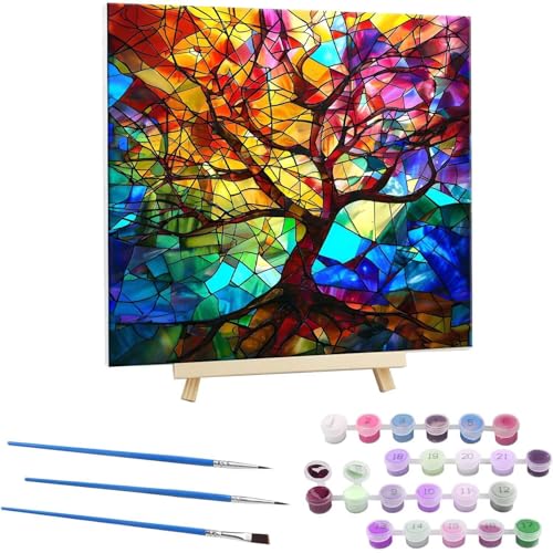 Guuogxan Malen Nach Zahlen Erwachsene, Paint by Numbers Farbe Baum Malen Nach Zahlen set, DIY mit Pinseln und Acrylfarben Handgemalt Ölgemälde Leinwand für Home Dekorieren, mit Rahmen 50x50cm b-84 von Guuogxan