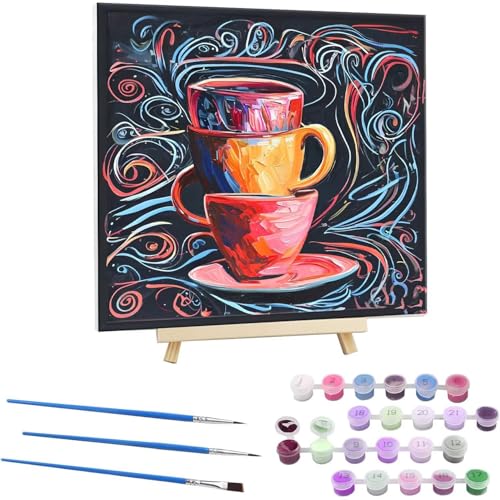 Guuogxan Malen Nach Zahlen Erwachsene, Paint by Numbers Farbe Cup Malen Nach Zahlen set, DIY mit Pinseln und Acrylfarben Handgemalt Ölgemälde Leinwand für Home Dekorieren, mit Rahmen 45x45cm b-56 von Guuogxan