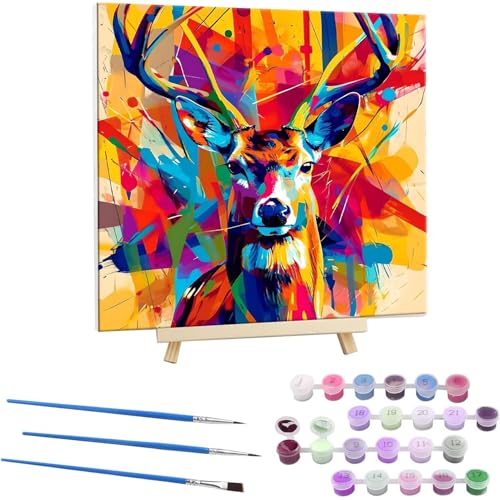 Guuogxan Malen Nach Zahlen Erwachsene, Paint by Numbers Farbe Deer Malen Nach Zahlen set, DIY mit Pinseln und Acrylfarben Handgemalt Ölgemälde Leinwand für Home Dekorieren, mit Rahmen 30x30cm b-72 von Guuogxan